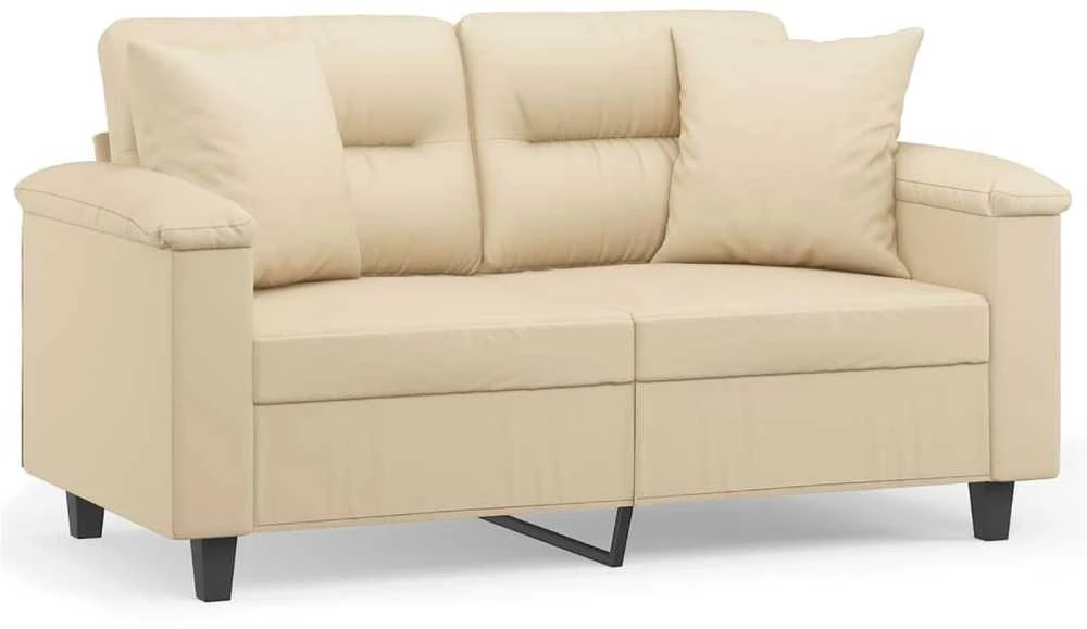 Dvivietė sofa su pagalvėmis, kreminė, 120cm, audinys