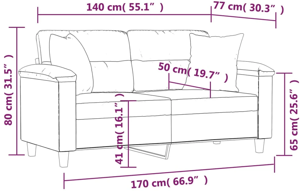 Dvivietė sofa su pagalvėmis, kreminė, 140cm, audinys