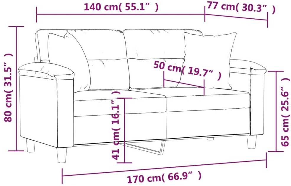 Dvivietė sofa su pagalvėmis, kreminė, 140cm, audinys