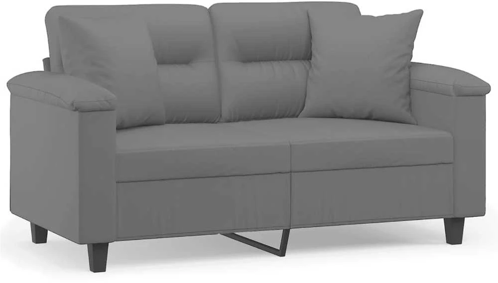 Dvivietė sofa su pagalvėmis, pilka, 120cm, mikropluošto audinys