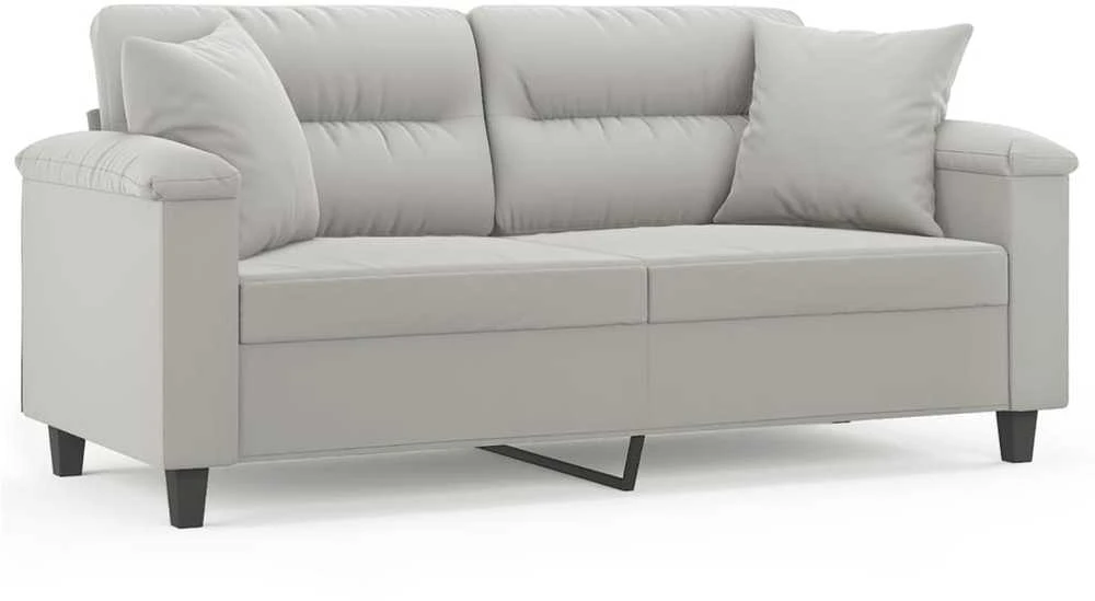 Dvivietė sofa su pagalvėmis, pilka, 140cm, mikropluošto audinys