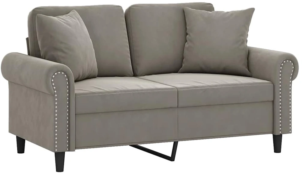 Dvivietė sofa su pagalvėmis, šviesiai pilka, 120cm, aksomas