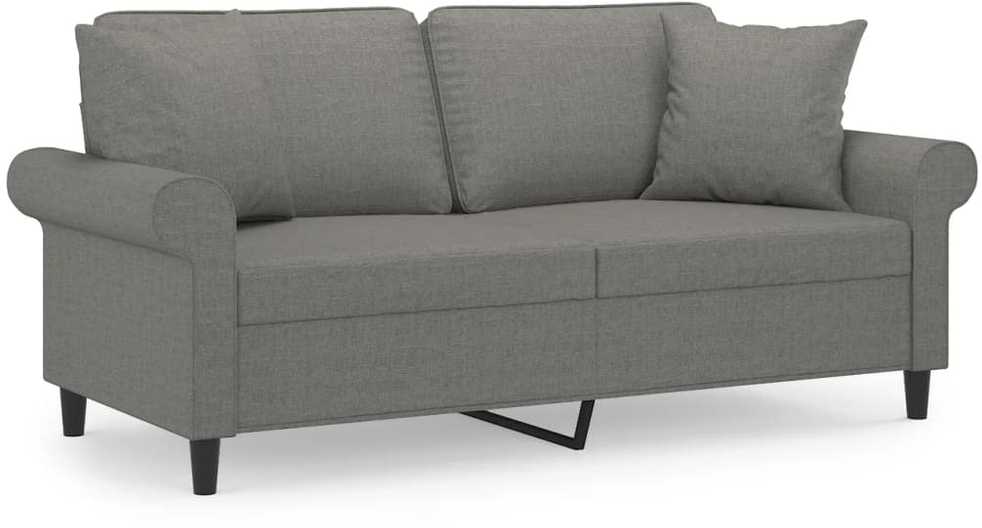 Dvivietė sofa su pagalvėmis, tamsiai pilka, 140cm, audinys