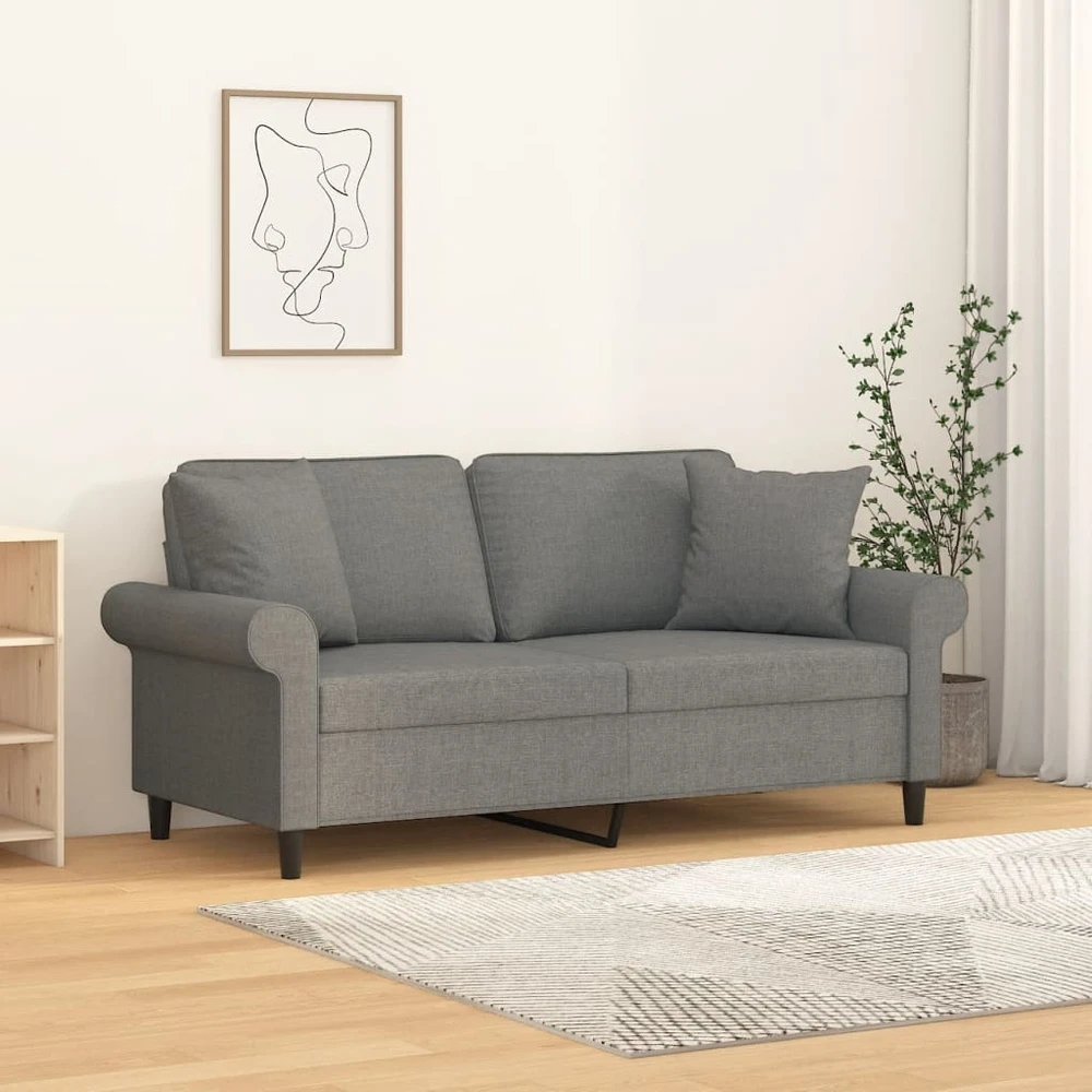 Dvivietė sofa su pagalvėmis, tamsiai pilka, 140cm, audinys
