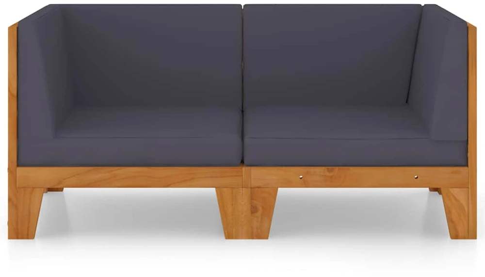 Dvivietė sofa su pilkomis pagalvėlėmis, akacijos masyvas