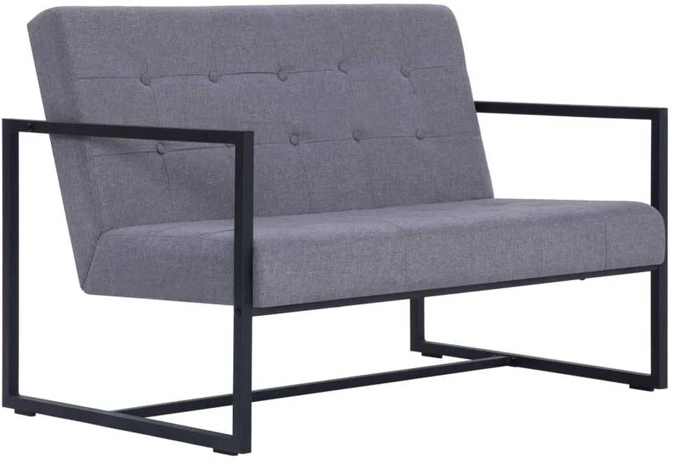 Dvivietė sofa su porankiais, šviesiai pilka, plienas ir audinys
