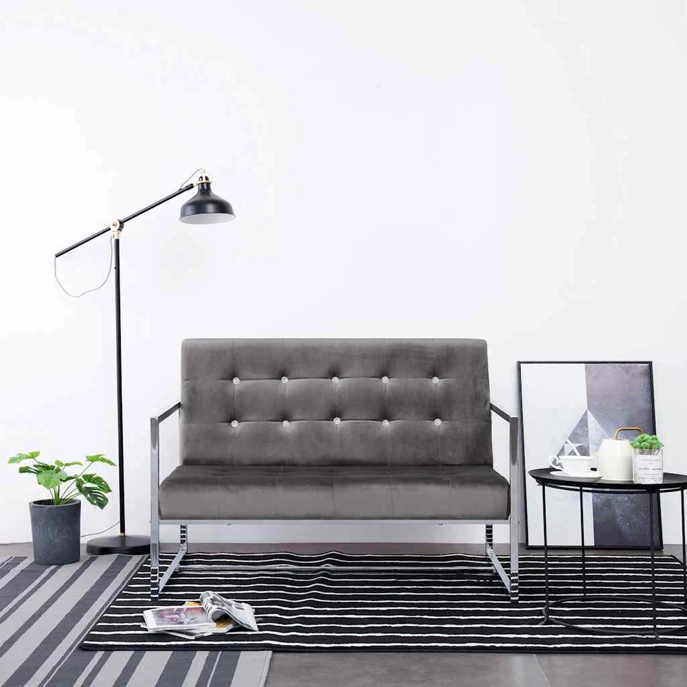 Dvivietė sofa su porankiais, tams. pilk. sp., chromas ir aks.