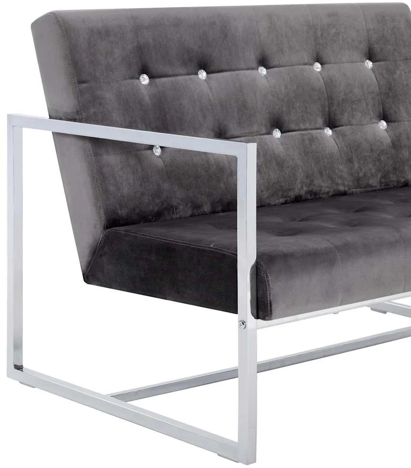 Dvivietė sofa su porankiais, tams. pilk. sp., chromas ir aks.