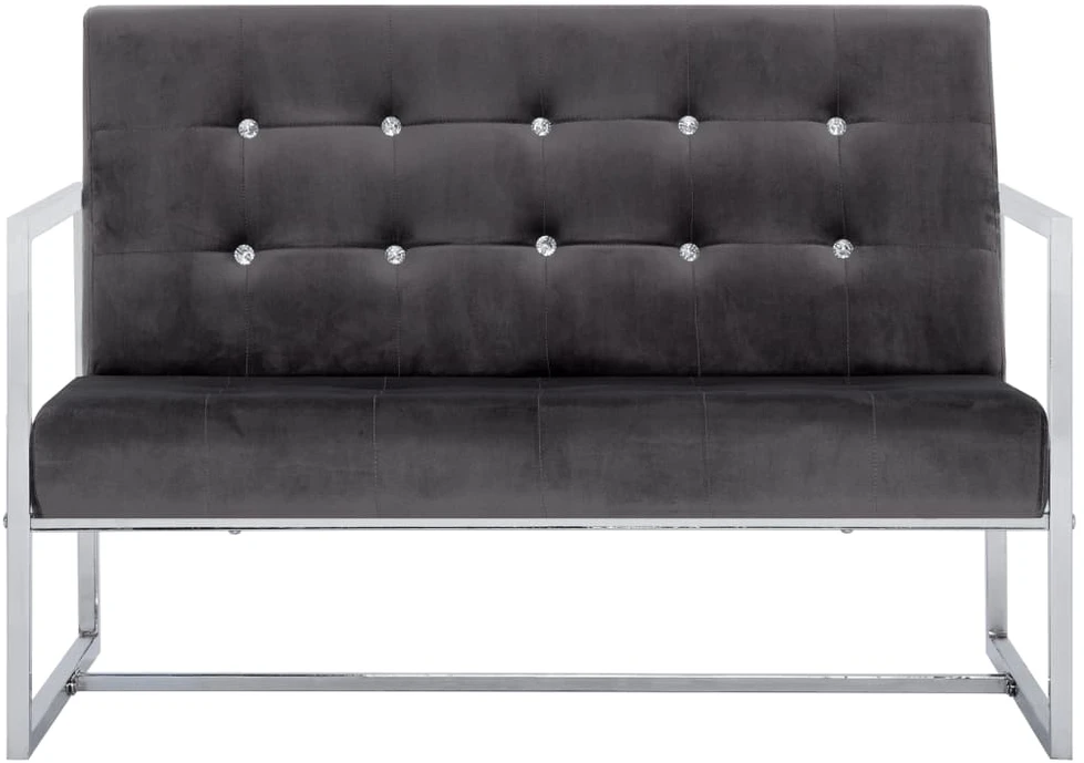 Dvivietė sofa su porankiais, tamsiai pilka, chromas ir aksomas
