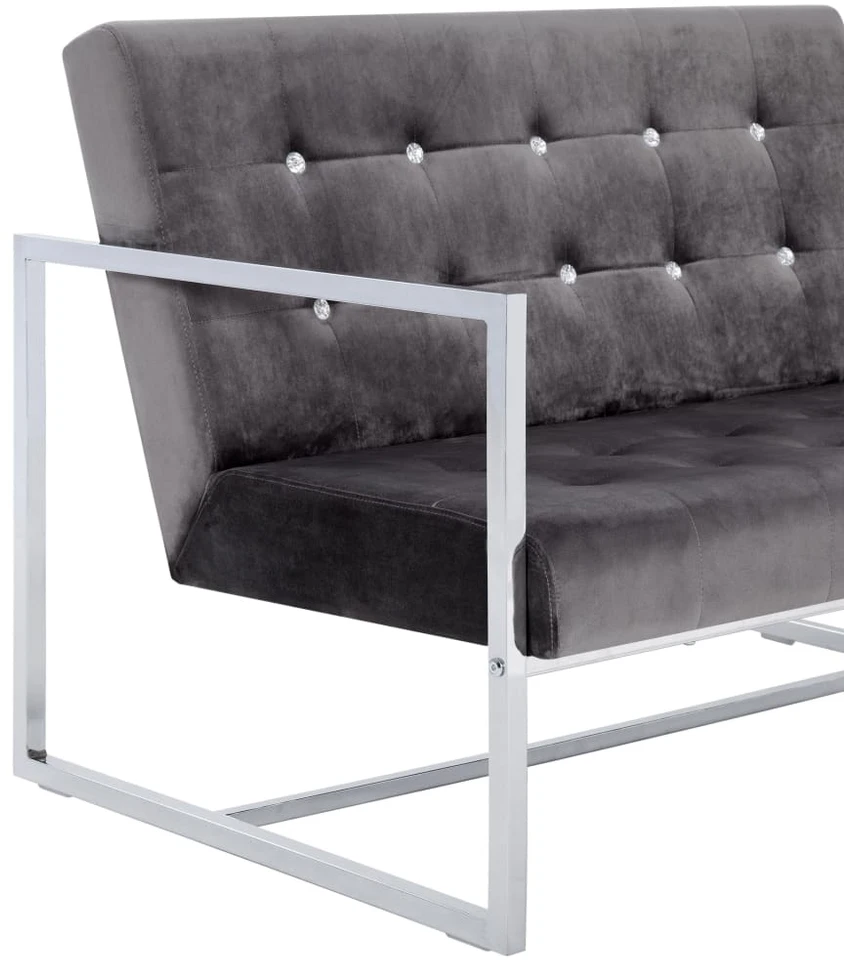 Dvivietė sofa su porankiais, tamsiai pilka, chromas ir aksomas