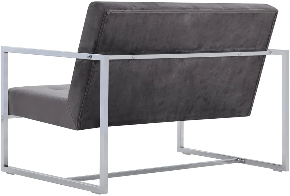 Dvivietė sofa su porankiais, tamsiai pilka, chromas ir aksomas