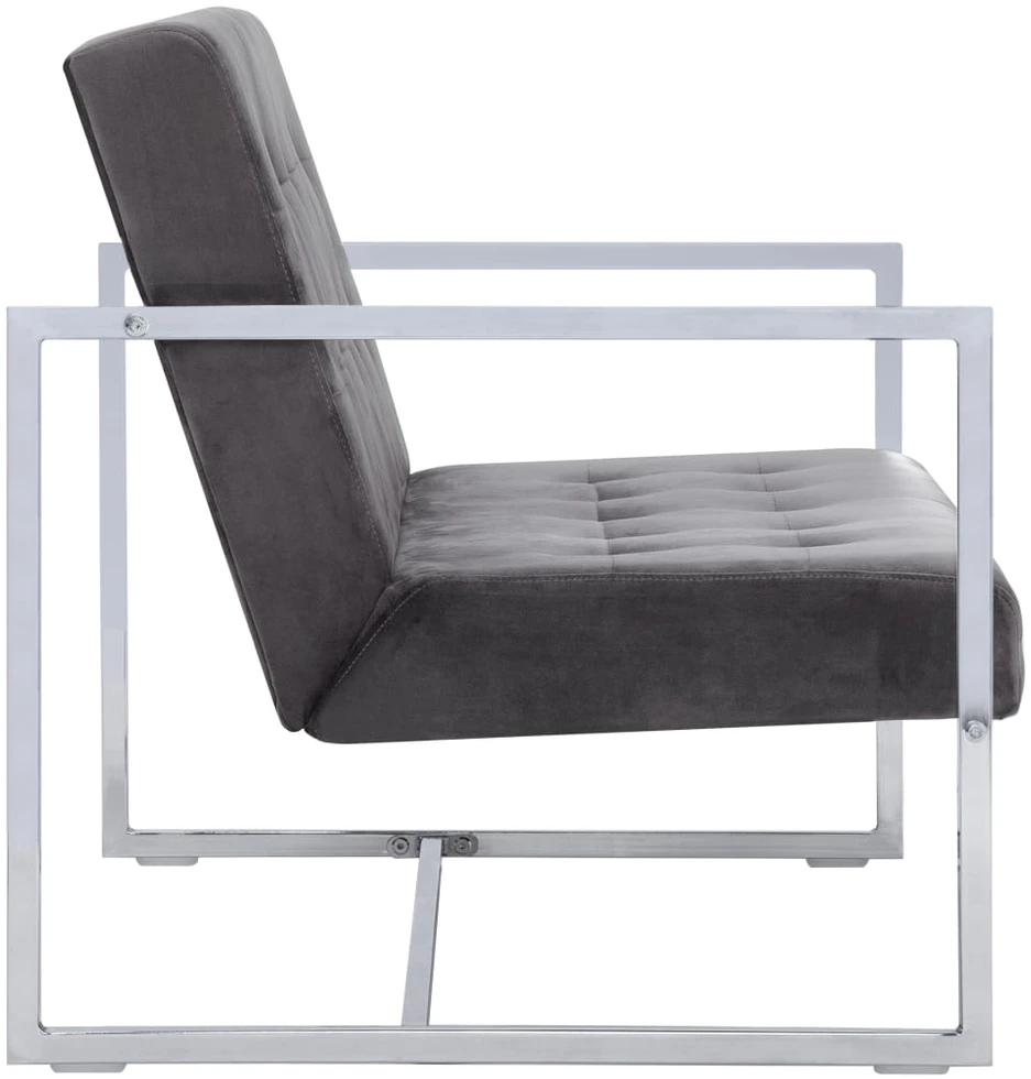 Dvivietė sofa su porankiais, tamsiai pilka, chromas ir aksomas