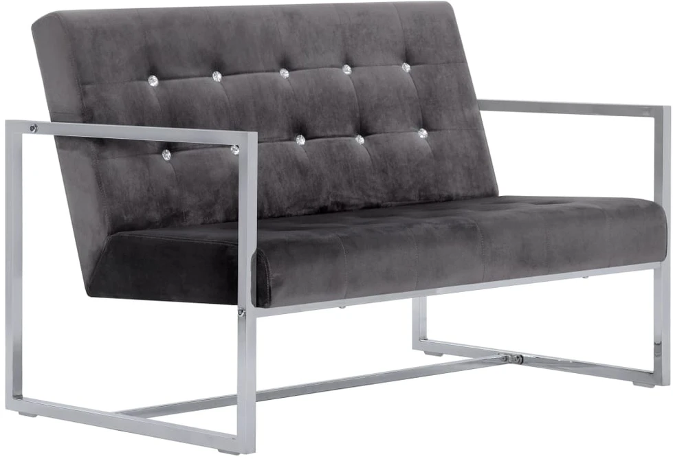 Dvivietė sofa su porankiais, tamsiai pilka, chromas ir aksomas