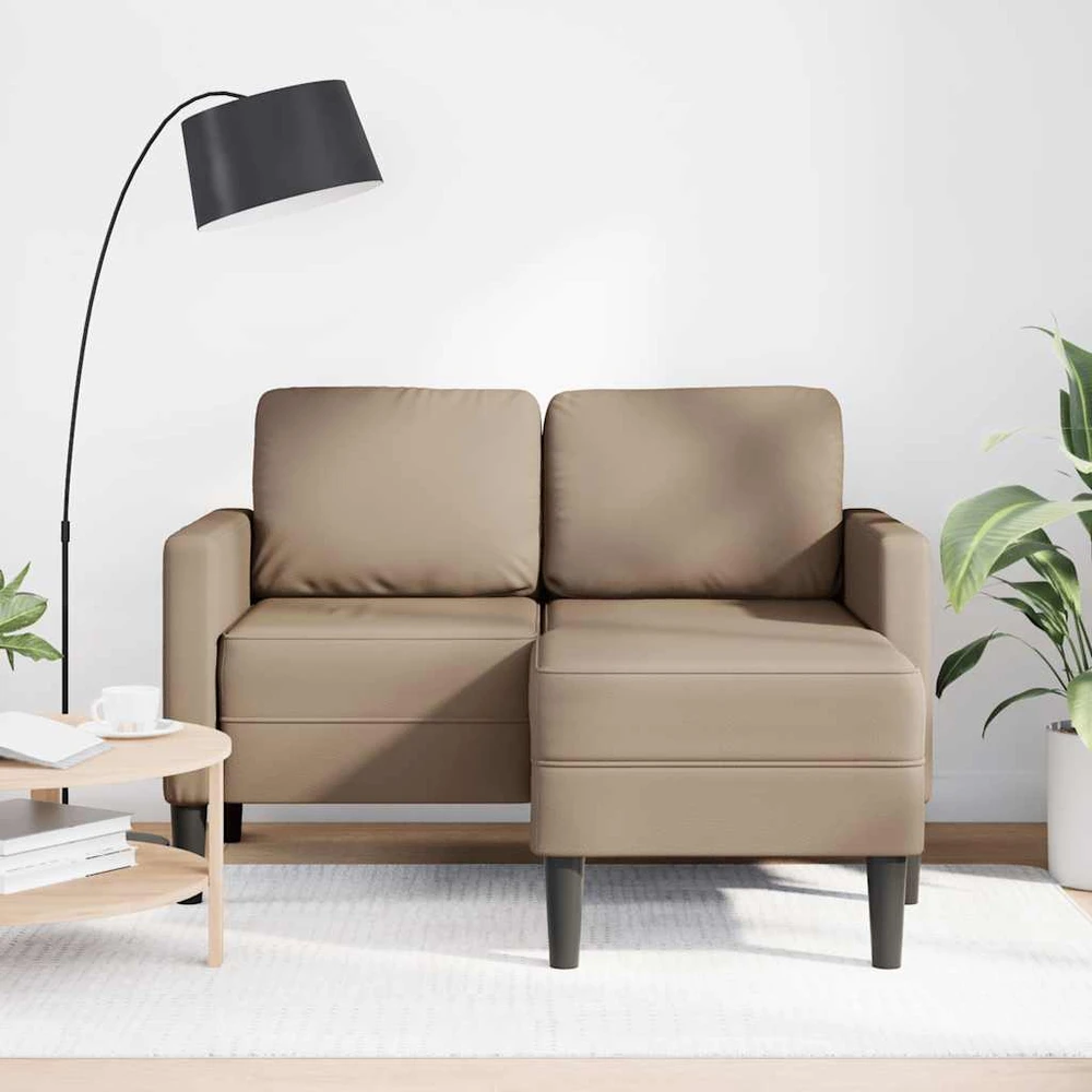 Dvivietė sofa su šezlongu, L formos, kapučino spalvos, 125 cm, dirbtinė oda