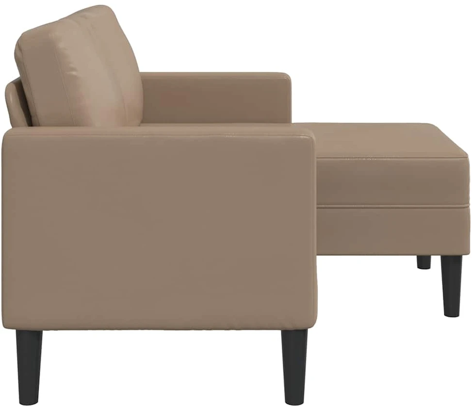 Dvivietė sofa su šezlongu, L formos, kapučino spalvos, 125 cm, dirbtinė oda