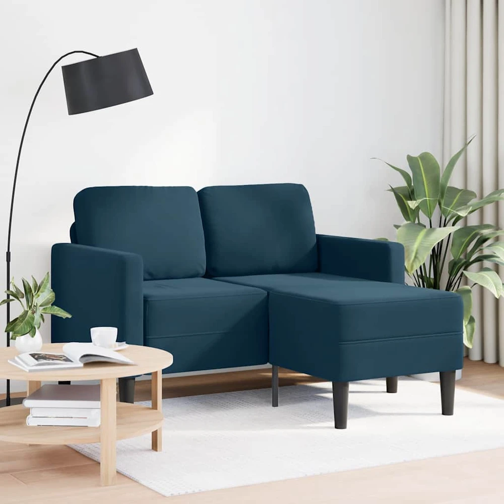 Dvivietė sofa su šezlongu, L formos, mėlyna, 125 cm, aksomas