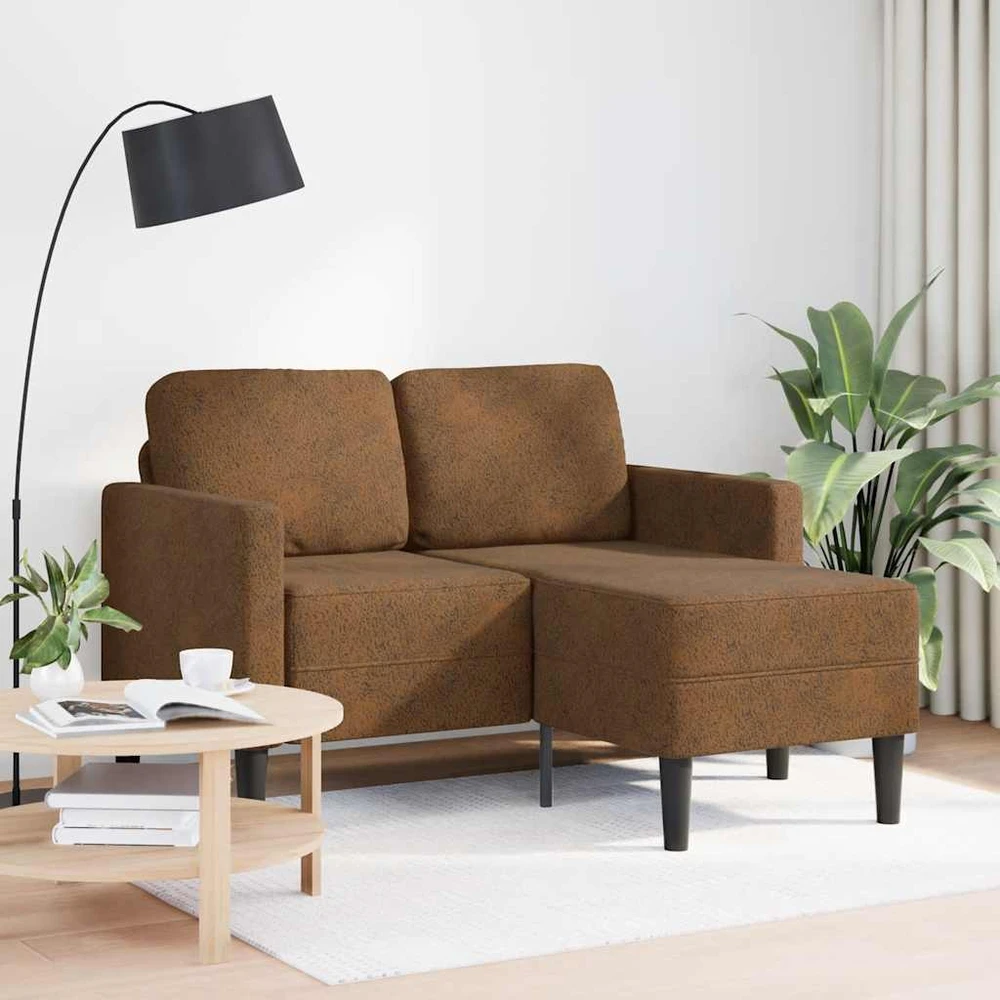 Dvivietė sofa su šezlongu, L formos, ruda, 125 cm, dirbtinė oda