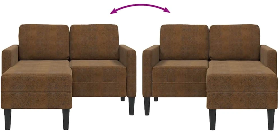 Dvivietė sofa su šezlongu, L formos, ruda, 125 cm, dirbtinė oda