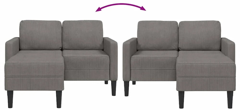 Dvivietė sofa su šezlongu, L formos, šviesiai pilka, 125 cm, linas