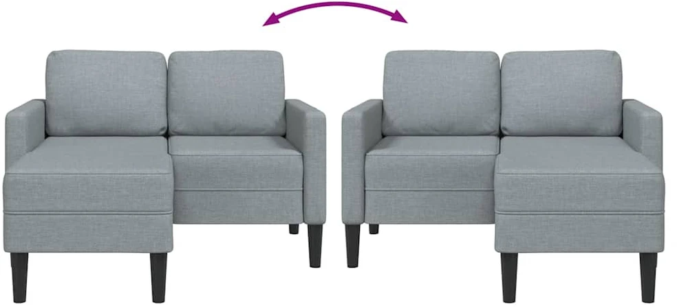 Dvivietė sofa su šezlongu, L formos, šviesiai pilka, 125 cm, audinys