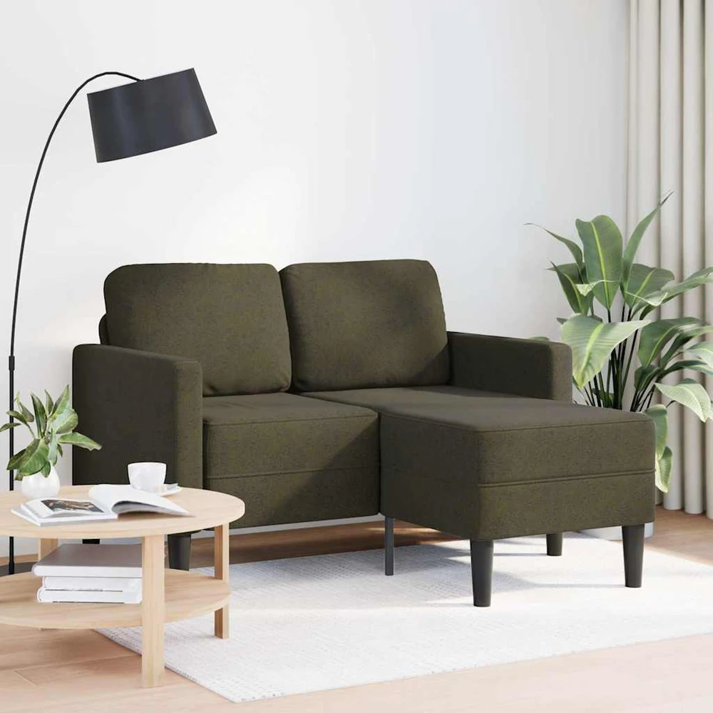 Dvivietė sofa su šezlongu, L formos, tamsiai žalia, 125 cm, dirbtinė oda
