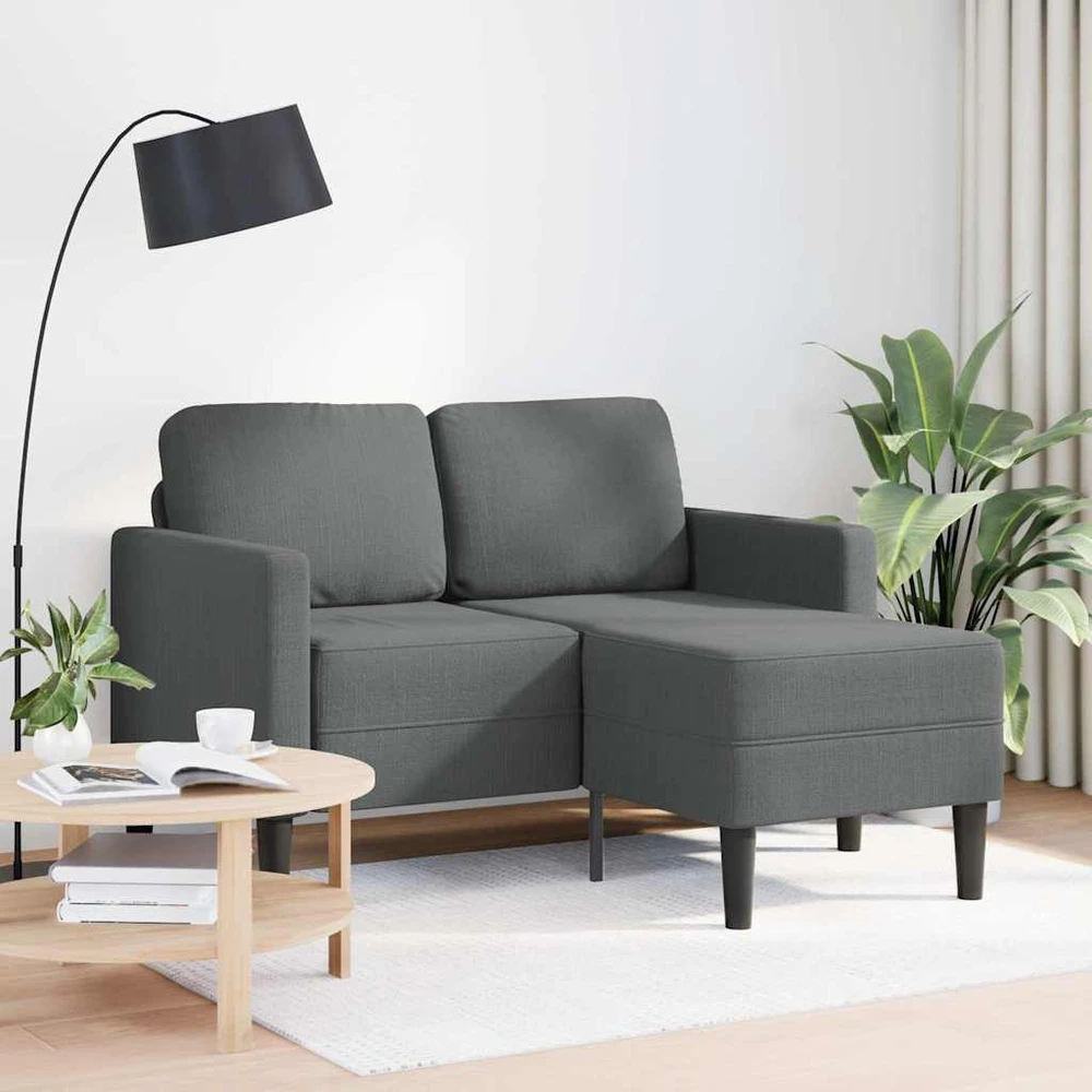 Dvivietė sofa su šezlongu, L formos, tamsiai pilka, 125 cm, audinys