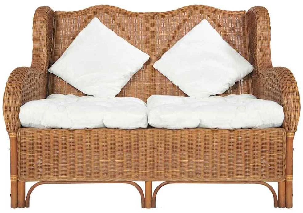 Dvivietė sofa, šviesiai ruda, natūralus ratanas ir linas