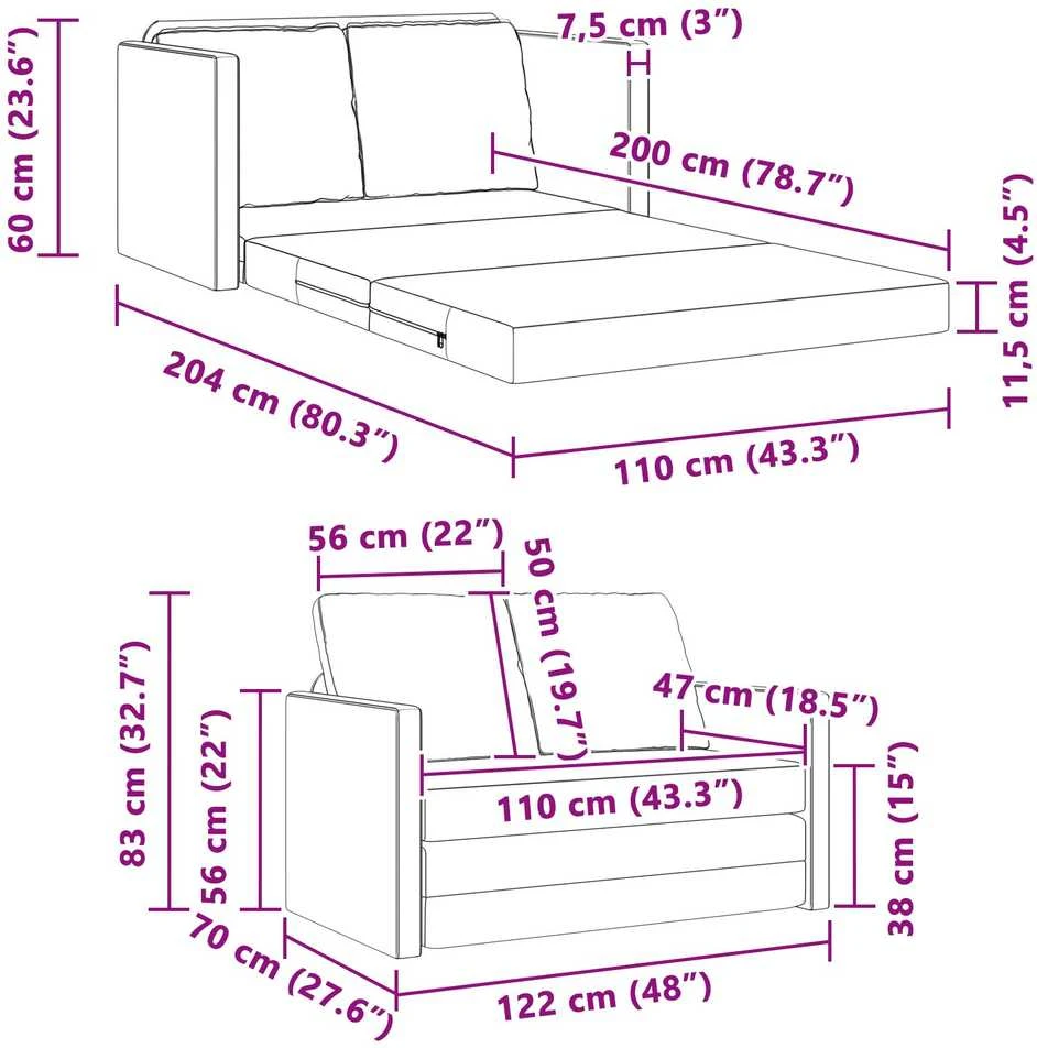 Sofa lova Šviesiai žalia 204 x 122 x 60 cm Aksomas