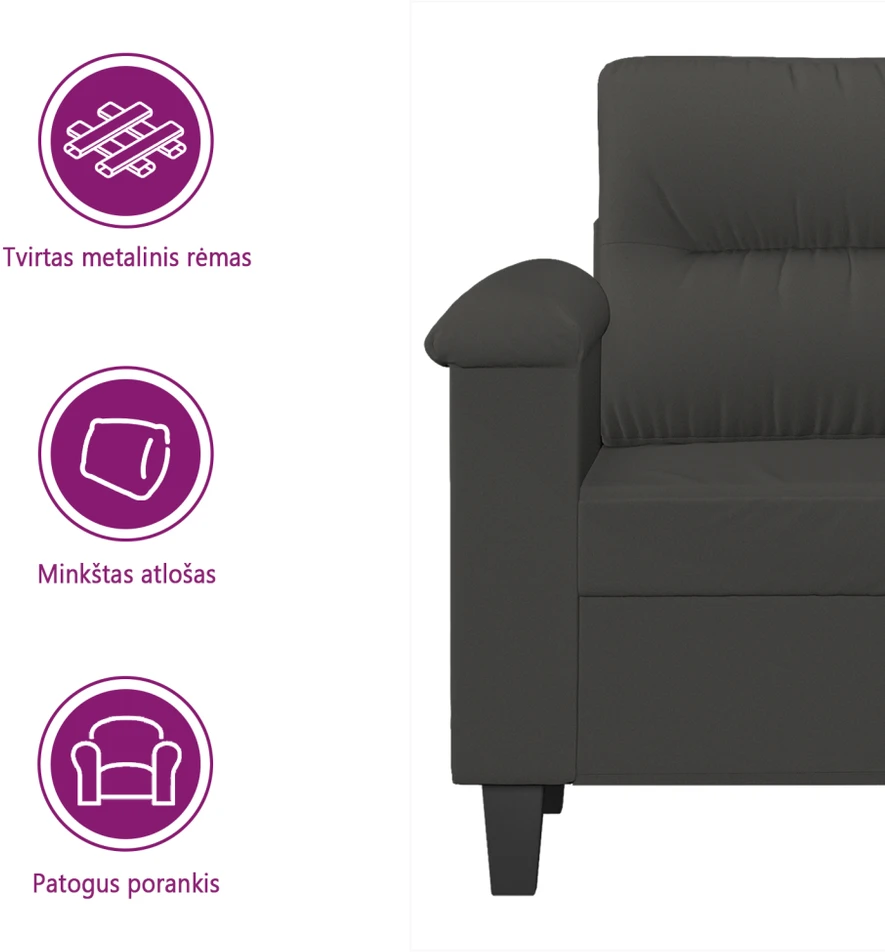 Dvivietė sofa, tamsiai pilka, 140cm, mikropluošto audinys