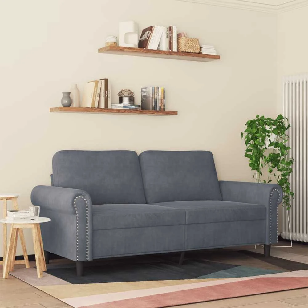 Dvivietė sofa, tamsiai pilkos spalvos, 140cm, aksomas