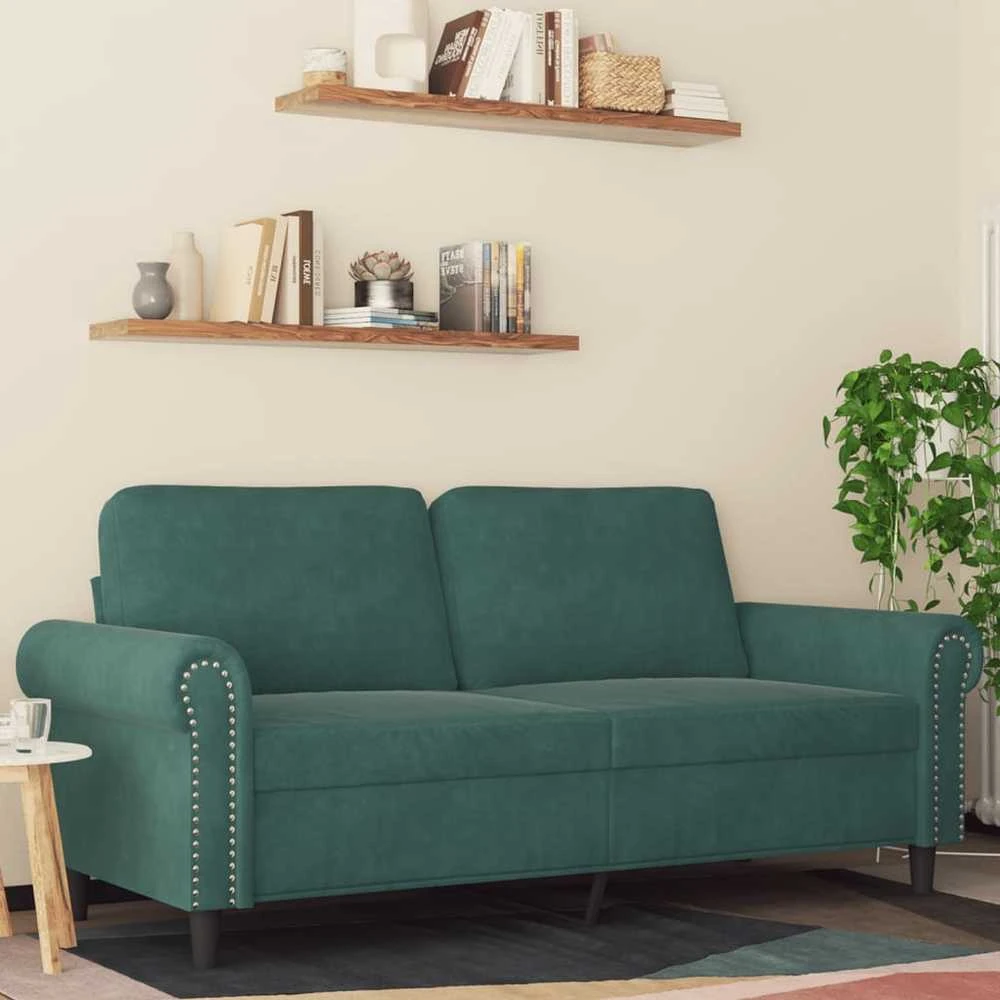 Dvivietė sofa, tamsiai žalios spalvos, 140cm, aksomas