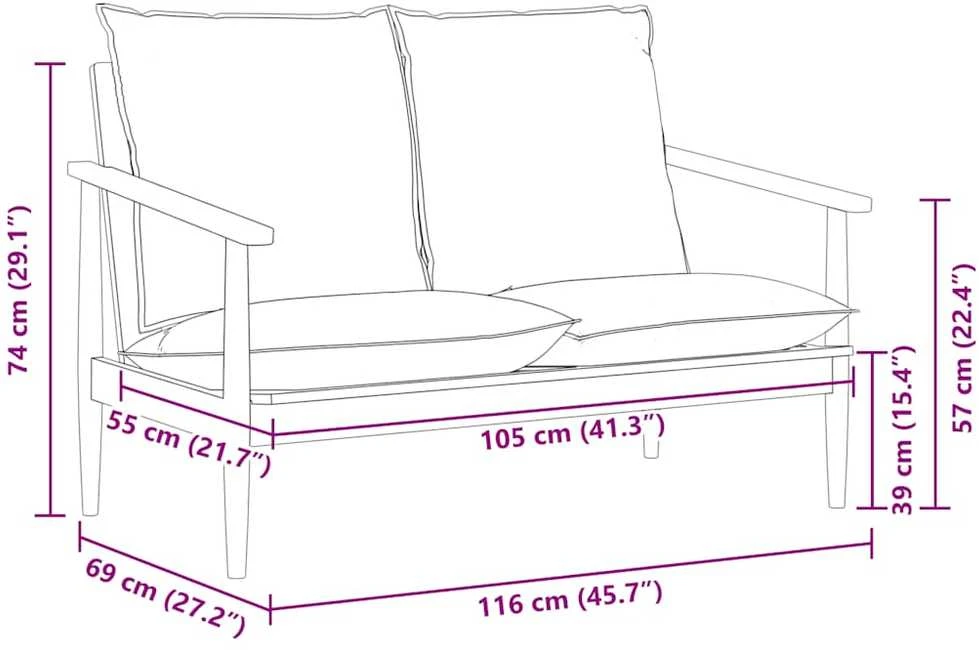 Dvivietė sofa, tikra oda ir akacijos mediena, ruda