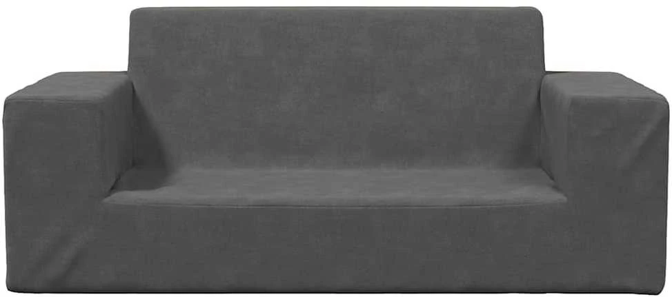 Dvivietė vaikiška sofa, antracito spalvos, minkštas pliušas