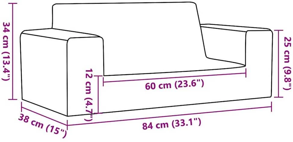 Dvivietė vaikiška sofa, antracito spalvos, minkštas pliušas