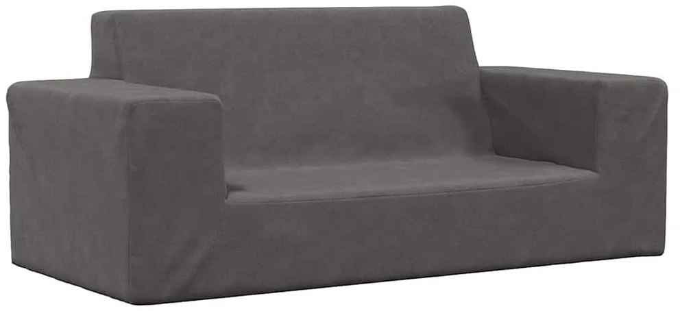 Dvivietė vaikiška sofa, antracito spalvos, minkštas pliušas