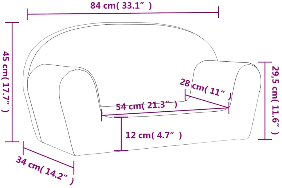 Dvivietė vaikiška sofa, kreminės spalvos, minkštas pliušas
