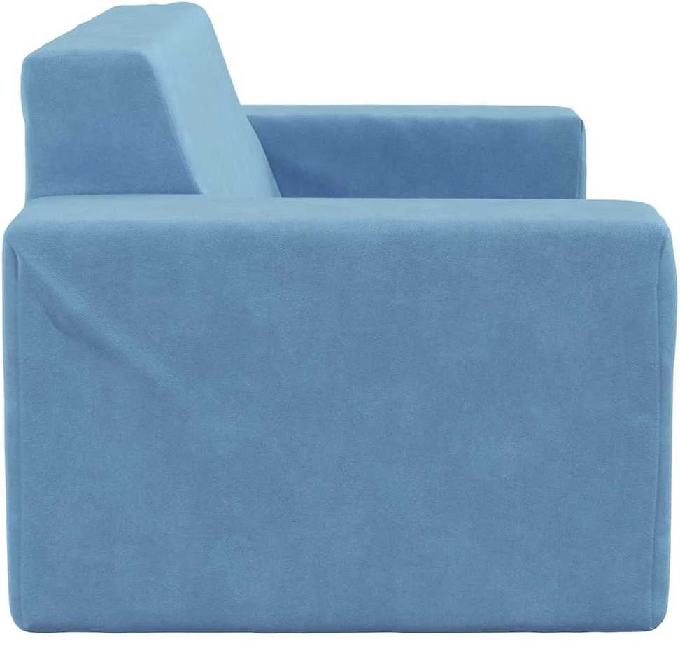 Dvivietė vaikiška sofa, mėlynos spalvos, minkštas pliušas