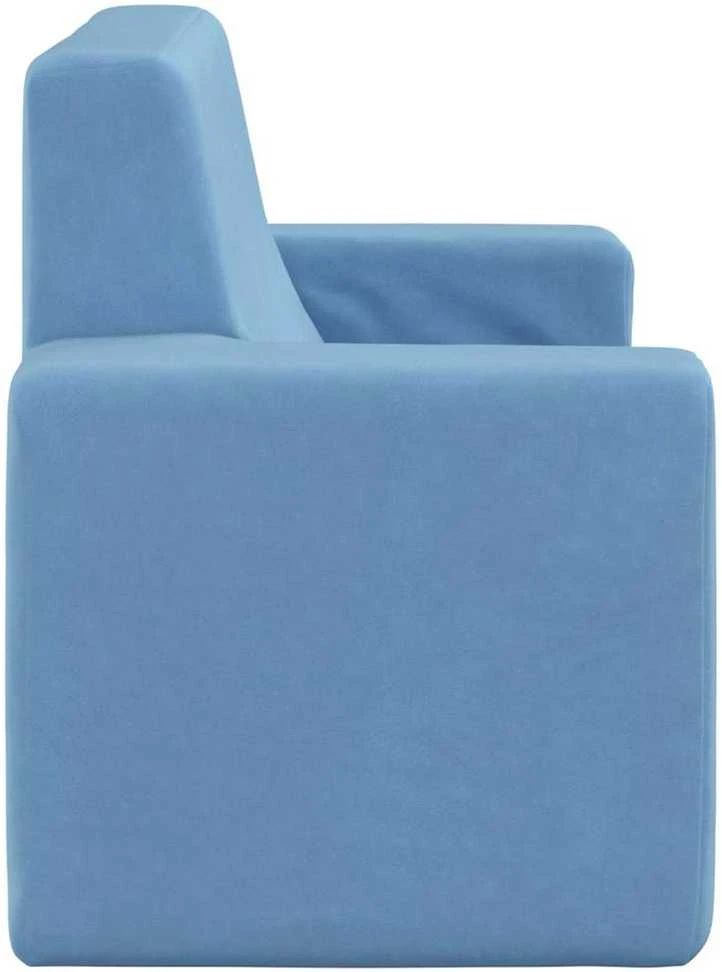 Dvivietė vaikiška sofa, mėlynos spalvos, minkštas pliušas