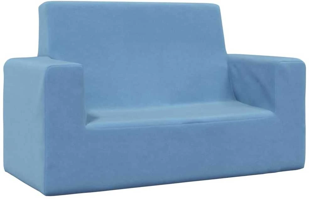 Dvivietė vaikiška sofa, mėlynos spalvos, minkštas pliušas