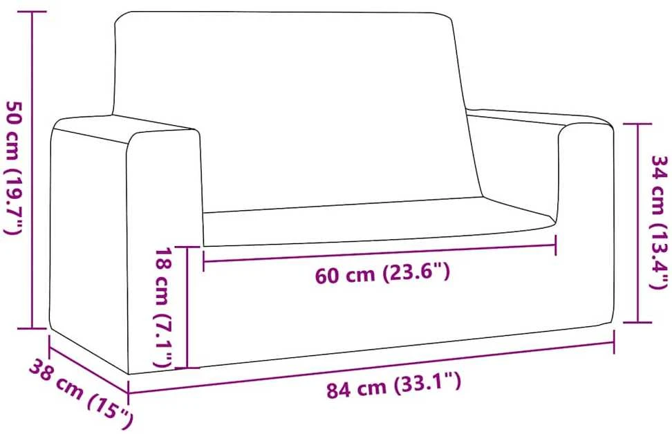 Dvivietė vaikiška sofa, mėlynos spalvos, minkštas pliušas