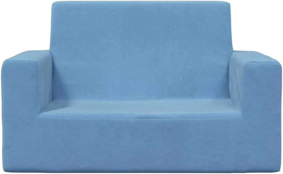 Dvivietė vaikiška sofa, mėlynos spalvos, minkštas pliušas