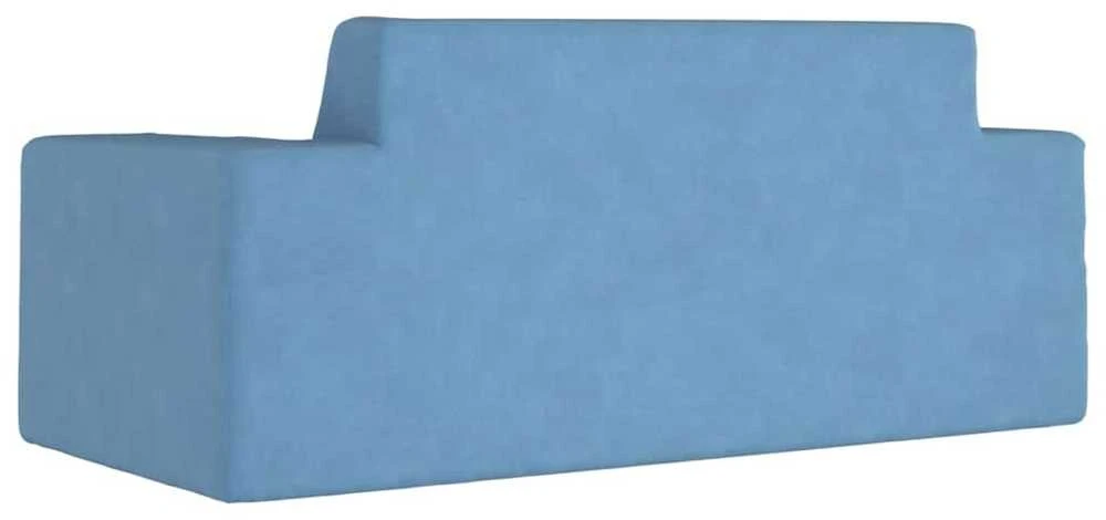 Dvivietė vaikiška sofa, mėlynos spalvos, minkštas pliušas