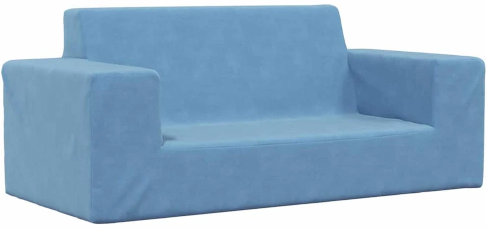 Dvivietė vaikiška sofa, mėlynos spalvos, minkštas pliušas