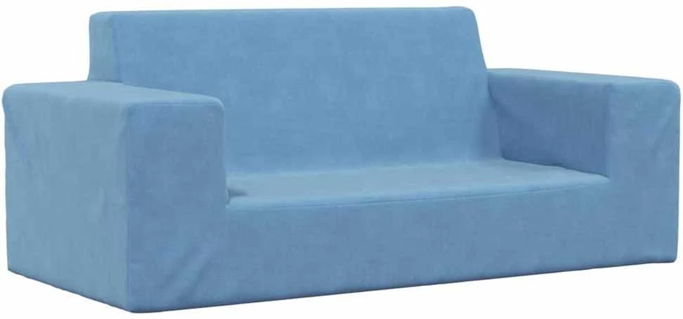 Dvivietė vaikiška sofa, mėlynos spalvos, minkštas pliušas