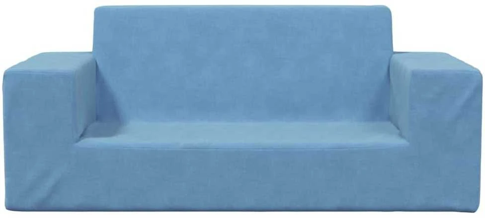 Dvivietė vaikiška sofa, mėlynos spalvos, minkštas pliušas