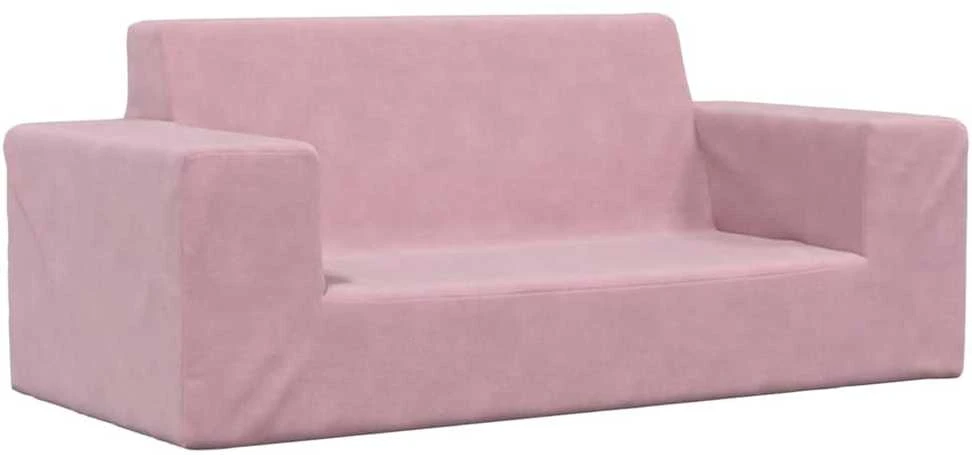 Dvivietė vaikiška sofa, rožinės spalvos, minkštas pliušas