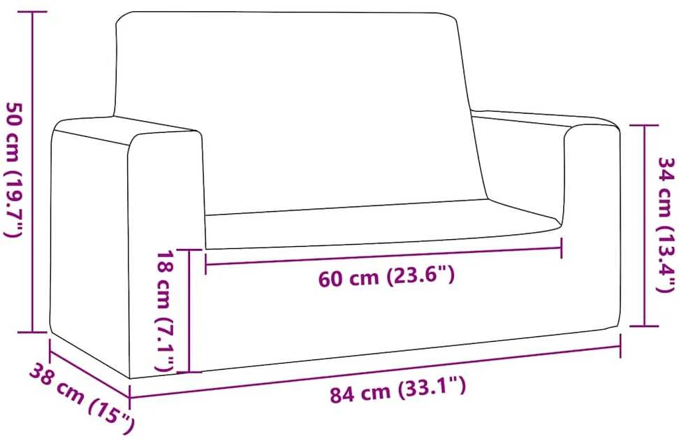 Dvivietė vaikiška sofa, rožinės spalvos, minkštas pliušas