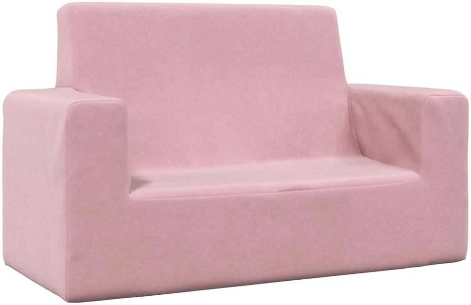 Dvivietė vaikiška sofa, rožinės spalvos, minkštas pliušas