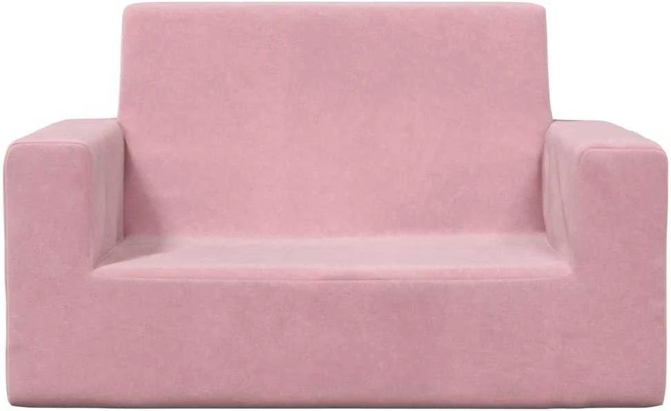 Dvivietė vaikiška sofa, rožinės spalvos, minkštas pliušas