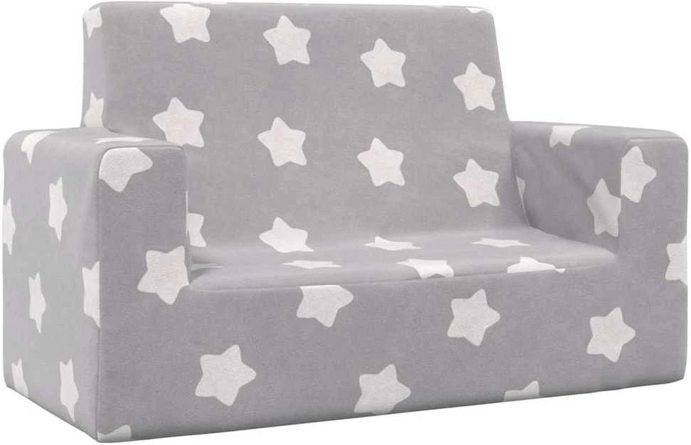 Dvivietė vaikiška sofa, šviesiai pilka, pliušas, su žvaigždėmis